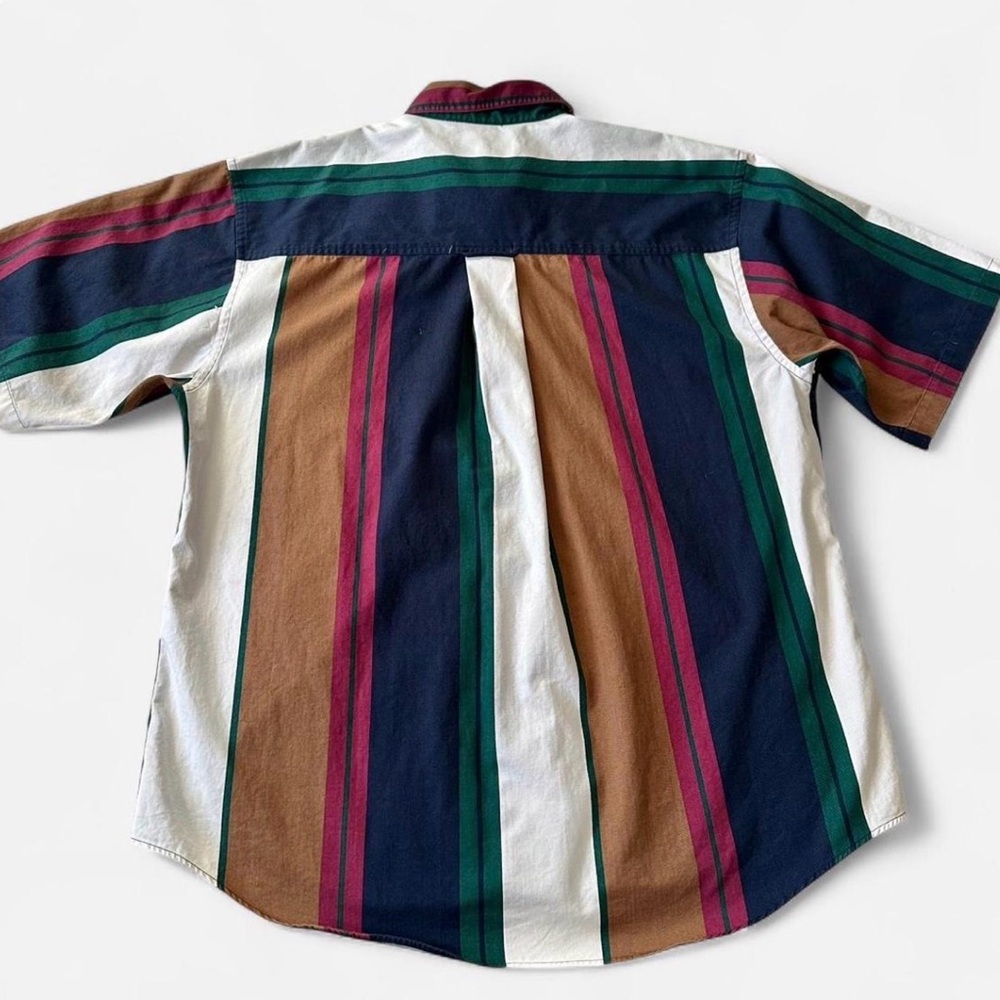 Vintage Roundtree & Yorke Short-Sleeve Striped Button-Down Shirt 90s Colorblock - Picture 2 of 6